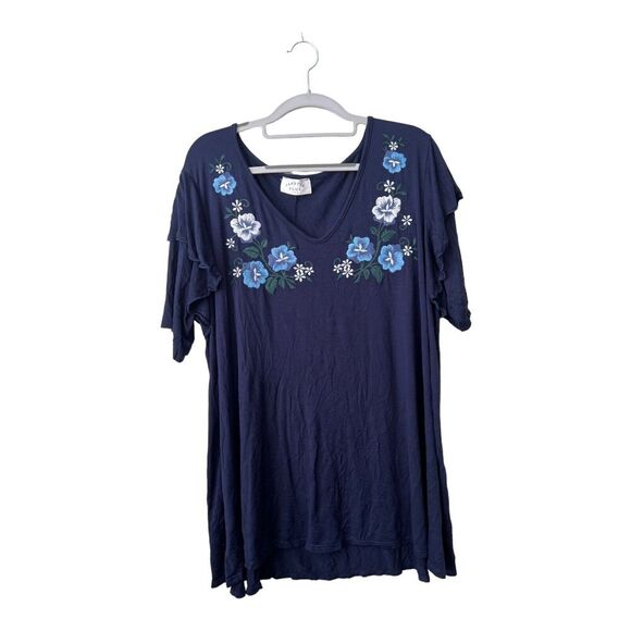 Janette Plus Top Womens 3X Floral Tunic Embroidered Boho *Small Hole* Ruffle - Picture 1 of 11